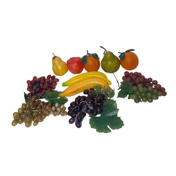 Vintage 15" Wicker Cornucopia Horn of Plenty Baskets Faux Fruit Fall Decor Set 2 - Picture 6 of 9